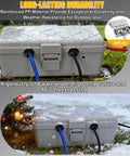 Medium Grey Weatherproof Outdoor Electrical Box IP54 Waterproof Extension Cord Cover on wet grass, showing durability.