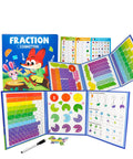 Hands-On Fraction Learning Kit With Tiles For Elementary Math Fun Demonstration Set For Classrooms And Home Kid-Friendly Montessori Style Fractions Puzzle with magnetic tiles and booklet.