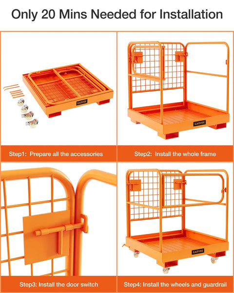 Heavy Duty Forklift Safety Cage Built Like Armor With Nonslip Mesh Deck Measures 36 by 36 Inches Holds Up To 1200 Lbs installation steps