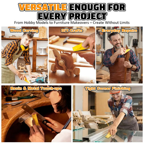 People using Premium Micro Sander Kit With 54 Pcs Detail Hand Sanding Block And 9 Grit Sandpapers 80 To 800 for various projects.