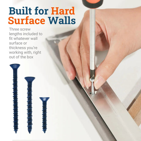 Built To Last Heavy Duty Concrete And Brick Cleat Mount Kit showing installation with screws for hard surfaces.
