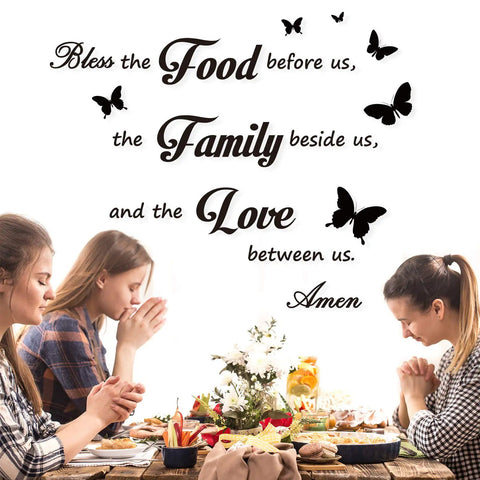 Kitchen Wall Decal Set Of 3 Quote Sticker Sheets For Dining Room Decor Bless The Food Before Us Vinyl Art over family meal scene
