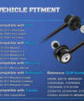Front Sway Bar End Link Kit For Ford Escape EcoSport Fiesta RAV4 Mazda CX5 CX9 Tribute And More Durable Front Stabilizer Link Replacement Direct Bolt On Fit With Superior Bushings For Smoother Handling And Quieter Ride. Black steel sway bar link kit with bushings and bolt ends, vehicle fitment chart