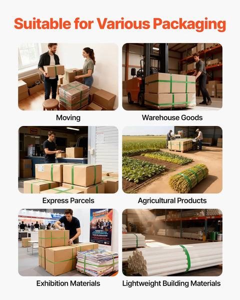 Beefy Heavy Duty Banding Strapping Kit With Manual Sealer, Extended Handle, 1000 Ft PET Band, 300 Metal Seals Five Eighth Inch Wide Strapping, Pallet Packaging Tool For Warehouse Shipping Moving And Home Use Orange used on boxes and pallets