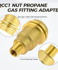 Propane Gas Fitting Adapters Kit Three Pack QCC1 Type One To One Quarter NPT Male brass adapter with detailed threads