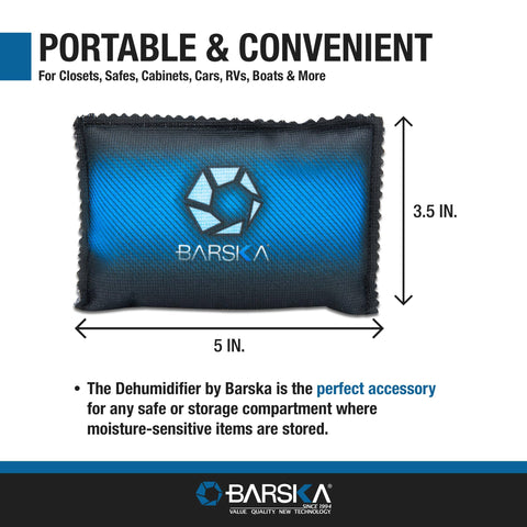 Rechargeable Desiccant Dehumidifier Bag Safe Moisture Absorber For Home Closets Gun Safes Basements Garages And Cars Microwaveable Portable Blue Dehumidifying Solution, 5x3.5 inches.