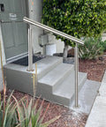 Dang Solid Two Tier Outdoor Stainless Steel Railing For Front Porch And Patio Steps With Secure Floor Mount Base supports patio steps.