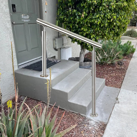 Dang Solid Two Tier Outdoor Stainless Steel Railing For Front Porch And Patio Steps With Secure Floor Mount Base supports patio steps.