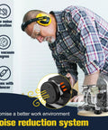 Man using oil free lab vacuum pump with silencer, 50L per min flow, on workbench; highlights low noise, high vacuum