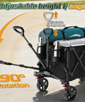 Heavy Duty Foldable Wagon Cart With Wheels 450 Lb Capacity Lightweight Portable Utility Wagon With Two Cup Holders For Camping Beach Garden Sports And Grocery showing adjustable handle and rotation