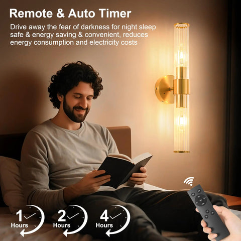Solid Gold Battery Operated Wall Sconces Set Of Two Dimmable Rechargeable Modern Brushed Metal With Tempered Glass Shade, reading light.