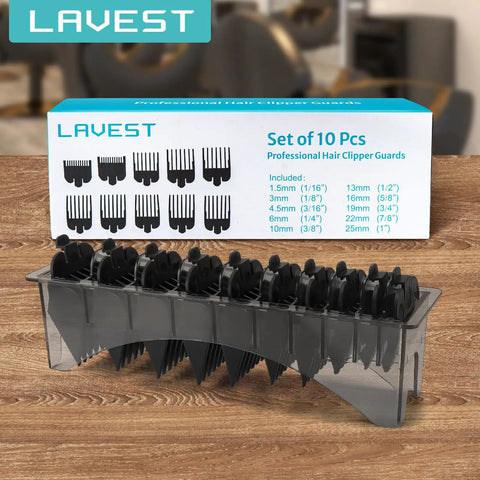 10 Piece Clipper Guard Set For Most Clippers With Holder Replacement Guides 1/16 To 1 Inch Nylon Construction Black