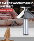 Half Inch Shank R18 Seamless Woodworking Router Bit Arc Bending Integrated Milling Cutter Carbide Tip V Bit displayed on a workbench