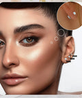 Close-up on a model wearing Drop Dead Stunning Opal Studs Flat Back Titanium Earrings For Women Hypoallergenic Screw Back Jewelry.