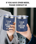 Custom Printed Stainless Steel Tumbler 12 Oz Travel Coffee Cup Double Wall Insulated Mug With Lid And Straw Bulk Fresh Custom Look For On The Go Hydration Squad Made In Usa held by two people.