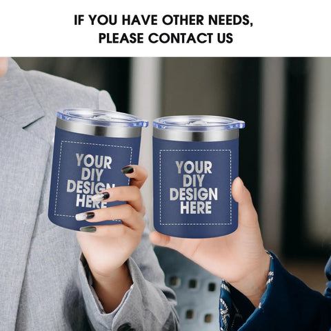 Custom Printed Stainless Steel Tumbler 12 Oz Travel Coffee Cup Double Wall Insulated Mug With Lid And Straw Bulk Fresh Custom Look For On The Go Hydration Squad Made In Usa held by two people.