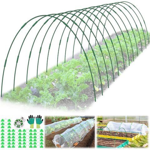 Pro Grade Fiberglass Garden Hoops for Raised Beds and Greenhouses, Rust Free Grow Tunnel Kit, 60 Pcs Plant Support Stakes, Hoop House Frame for Netting Shade Cloth and Row Covers, Durable Garden Bed Supports
