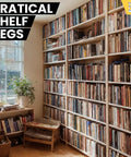 Heavy Duty 100 Pack Stainless Steel Shelf Pins With Polished Nickel Finish supporting books in a home library shelf.