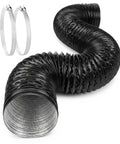 Beefed Up 10 Inch Dryer Vent Hose 25 Feet Flexible Aluminum Duct For HVAC Ventilation Insulated 4 Layer Ducting With Two Clamps Fireproof High Temp Resistant Black; shown coiled with two metal clamps