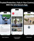 2K Video Doorbell With Chime 2 For Home Security app interface showing package alerts and two-way audio options on smartphones