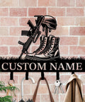 Personalized Gun Theme Wall Hooks For Keys And Clothes, Heavy Duty Matte Black Cast Iron with custom name, rifle design