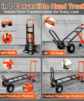 4 In 1 Convertible Hand Truck Heavy Duty Alloy Steel Folding Dolly Cart showing four configurations for moving tasks.