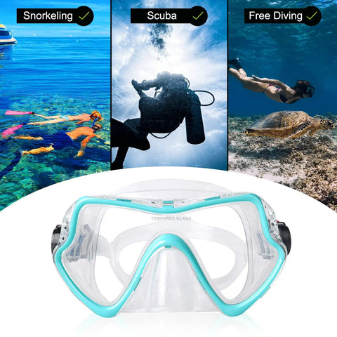 Adult Scuba Diving Mask With Tempered Glass Lens, Snorkel Mask For Freediving, Anti Fog Wide View, Liquid Silicone Seal, Adjustable Strap