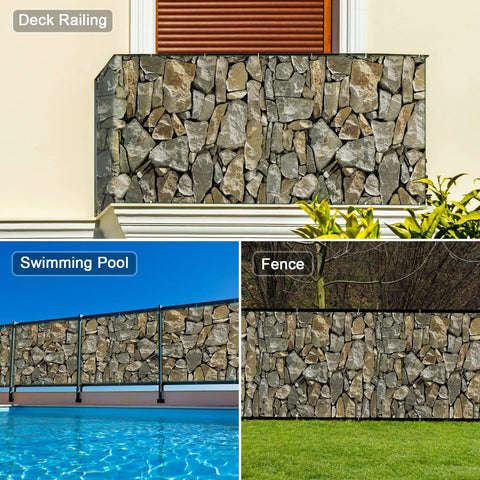 PVC Balcony Privacy Screen With Nylon Rope 450 GSM Heavy Duty Outdoor Fence Cover 34 Inch By 180 Inch Stone Color images