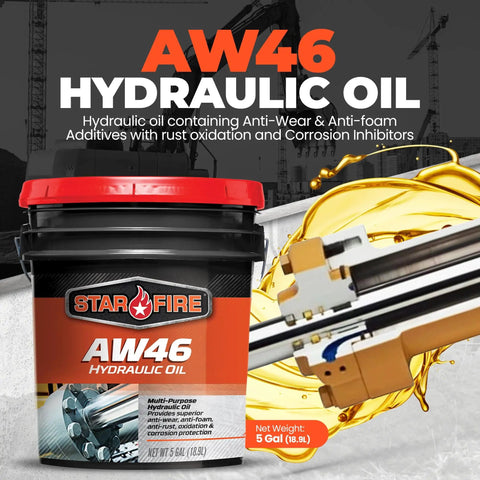 AW46 Hydraulic Oil 5 Gallon Pail Premium Anti Wear Formula For Heavy Duty High Use Industrial And Mobile Equipment Anti Foam Rust And Oxidation Protection ISO 46 Hydraulic Fluid