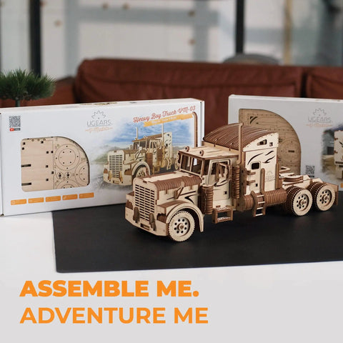 Heavy Truck 3D Wooden Puzzle Kit For Adults No Glue Needed No Tools Required Eco Friendly Plywood Brain Teaser Hobby Set For Model Builders And Home Decor, assembled model truck and box