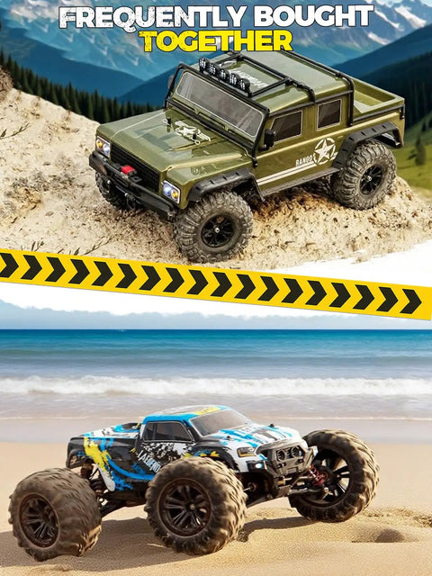 1:8 Scale RC Crawler Beast 4WD Off-Road Monster with 2-Speed Transmission on sandy terrain with beach background