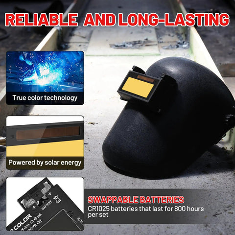 Premium Auto Darkening Welding Lens Shade 5 13 Two By Four True Color Technology; solar-powered with swappable batteries.