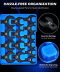 Beefy 14 Piece Jumbo Crowfoot Wrench Set With SAE Sizes From 1-1/16 Inch To 2 Inch For Flare Nut Removal Fits 1/2 Inch Drive Rachets And Extenders Blackened Cr-V Steel Crowfoot Wrenches With Carry Case. organized in labeled blue tray