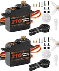 21G Micro Servo With Metal Gear kit, includes two servos, gears, and outputs, suitable for 1/14 and 1/16 RC cars and robots
