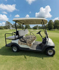 Two Seater Golf Cart Seat Covers Microfiber Towel Blanket With Vintage Car Engine Print on golf cart in grass field