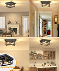 2 Light Flush Mount Square Industrial Black Ceiling Light Fixture With Vintage Farmhouse Vibe in living room, dining area, and stairway