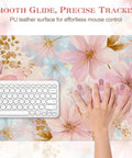 Pastel Pink Blue Floral Watercolor Desk Pad For Keyboard And Mouse Extended 31.5 Inch Wide Desk Mat With Non Slip Base Waterproof PU