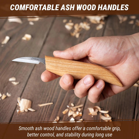 Hella Sharp And Tough Left Handed Wood Carving Knife Set Sloyd Spoon Blades Hook Whittling Tool with comfortable ash wood handle