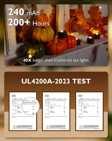 Battery Operated LED Tea Lights Flameless Flicker Candles With Colored Glow for Halloween setup with pumpkins and test certificates