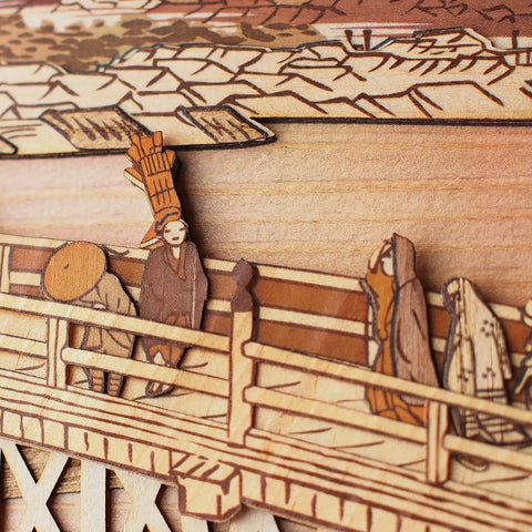 Dope Ukiyoe Art Kit With Japanese Sliced Wood Collage Materials For Kiharie Sanjyo Ohashi In Kyoto Inspired By Hiroshige A4 Cedar