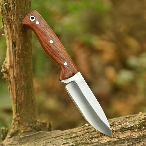 Full Tang Hunting Knife With 10 Inch Overall Length, 5 Inch High Carbon Steel Blade, Rosewood Handle, And Sheath outdoors