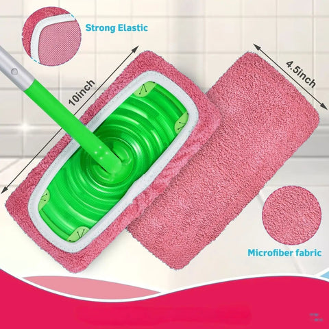 Rose Pink Microfiber Mop Pad Refills Four Pack Reusable Washable for Easy Wet and Dry Floor Cleaning Fits Most Standard Mops