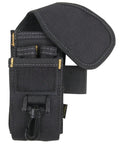 Five Pocket Cell Phone And Tool Holder For Work Belts And Pouches Clip On Straps Or Webbing with black fabric and key-ring hook