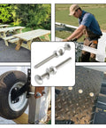 Eight Piece Stainless Steel Carriage Bolt Kit With Quarter Twenty Bolts, Hex Nuts And Flat Washers shown with outdoor applications
