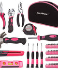 Pink 52 Piece Hand Tool Set With Easy Carry Round Pouch For DIY Home Repairs And Everyday Projects Durable Beginner And Weekend Warrior Home Improvement Kit