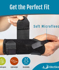 Person adjusting Carpal Tunnel Wrist Brace For Arthritis Pain Relief And Support With Four Adjustable Straps Night Sleep Aid.