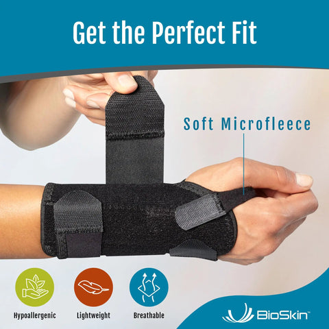 Person adjusting Carpal Tunnel Wrist Brace For Arthritis Pain Relief And Support With Four Adjustable Straps Night Sleep Aid.