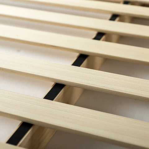 Full Size 4 Inch Low Profile Wood Box Spring Mattress Foundation Rock Solid Sturdy Frame Thick slats with black support bands.