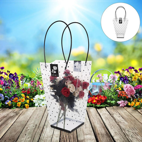 Plastic Flower Bags With Handles For Bouquets And Gifts, Durable Wrapping Bags For Weddings, floral bag with red and white roses