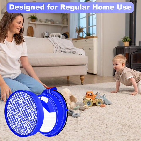 Woman holding HEPA Replacement Filter For DC25 Upright Vacuum Cleaner Washable And Reusable Fits Animal All Floors Models